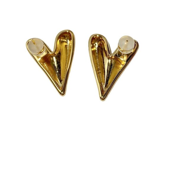 24K Gold Plated Heart Stud Earrings - Picture 4 of 5